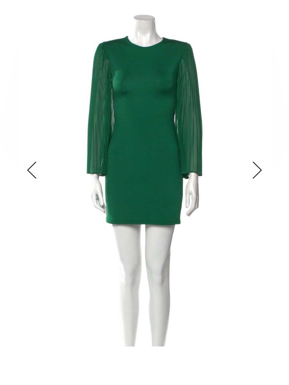 Alice + Olivia Emerald Green Pleated-Sleeve Mini Dress